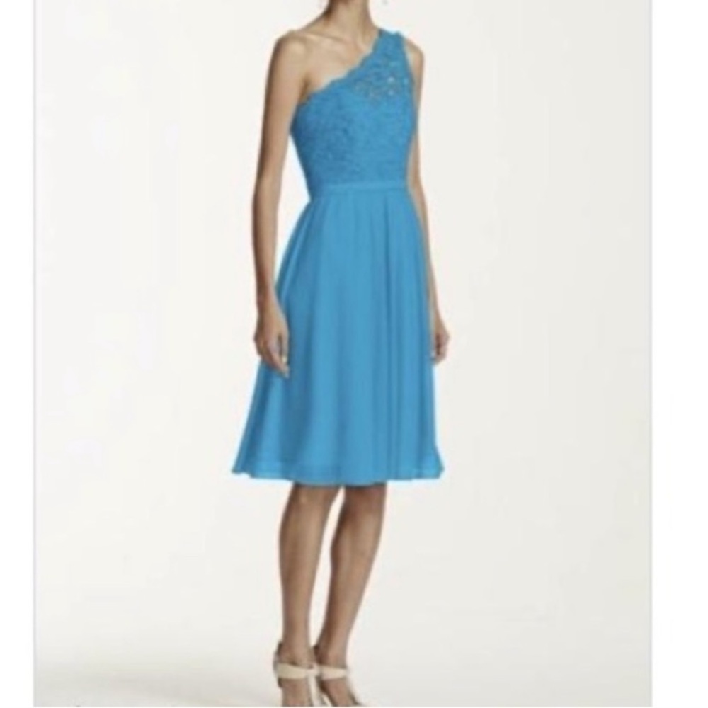 Malibu Blue David’s Bridal Bridesmaid/ Prom/ Cocktail One Shoulder Dress -size 8